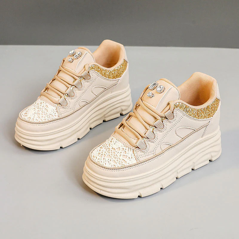 Damen Sportliche Plattform Sneakers mit Glitzer-Details und ergonomischer Dämpfung