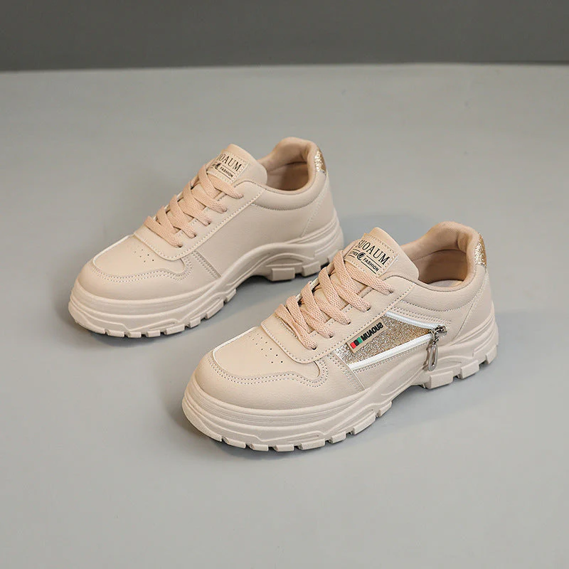 Damen sportliche Sneaker mit modischem Reißverschluss und stoßdämpfender Sohle