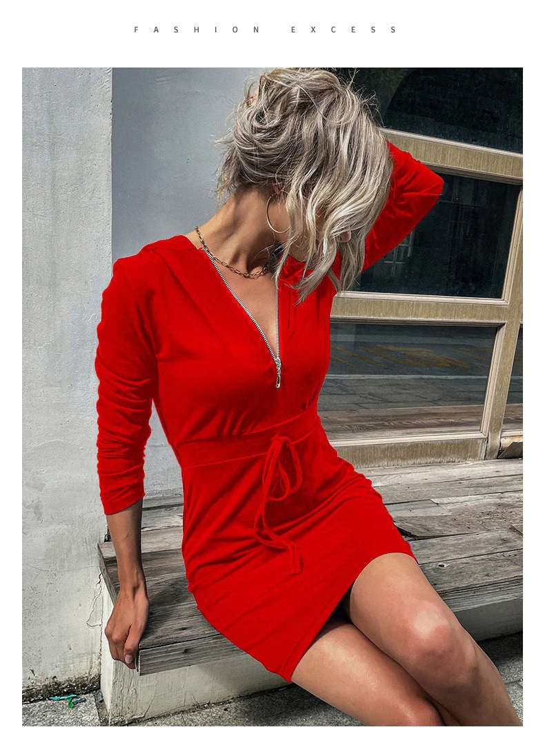 Damen sportliches Kleid mit Reißverschluss und regulierbarem Gürtel - Image 13