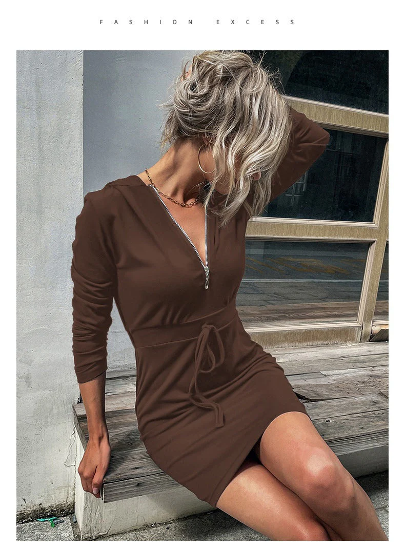 Damen sportliches Kleid mit Reißverschluss und regulierbarem Gürtel - Image 8