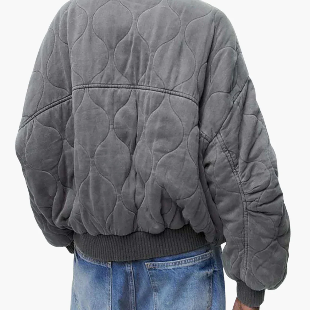 Damen Stepp Bomberjacke mit Druckknopfverschluss und gerippten Bündchen - Image 3