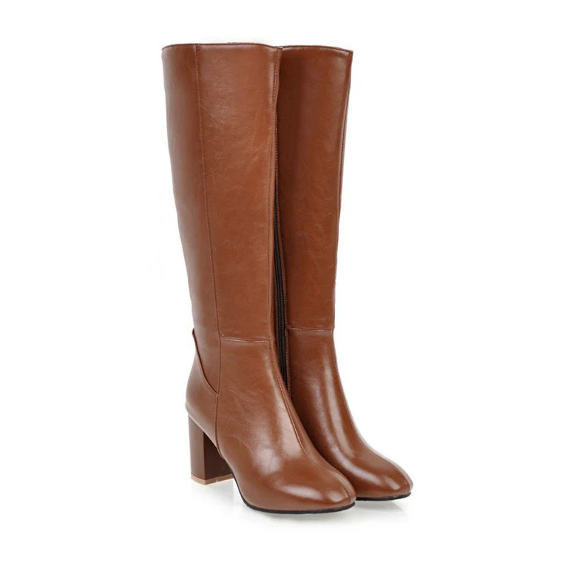 Damen Stiefel | Klassische hohe Stiefel mit Blockabsatz
