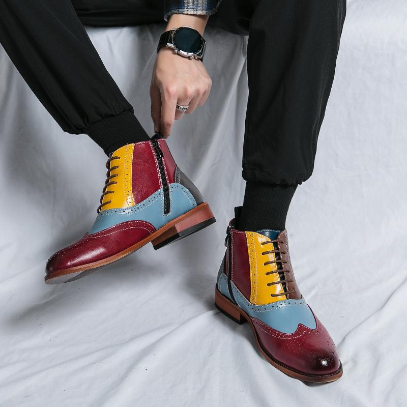 Damen Stilvolle Leder Stiefeletten mit farbenfrohem Design - Image 3