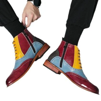 Damen Stilvolle Leder Stiefeletten mit farbenfrohem Design - Image 4