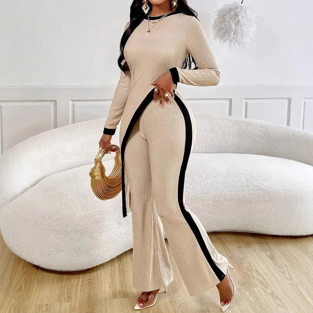 Damen Stilvoller Jumpsuit mit asymmetrischem Design und kontrastierenden Paspeln - Image 2