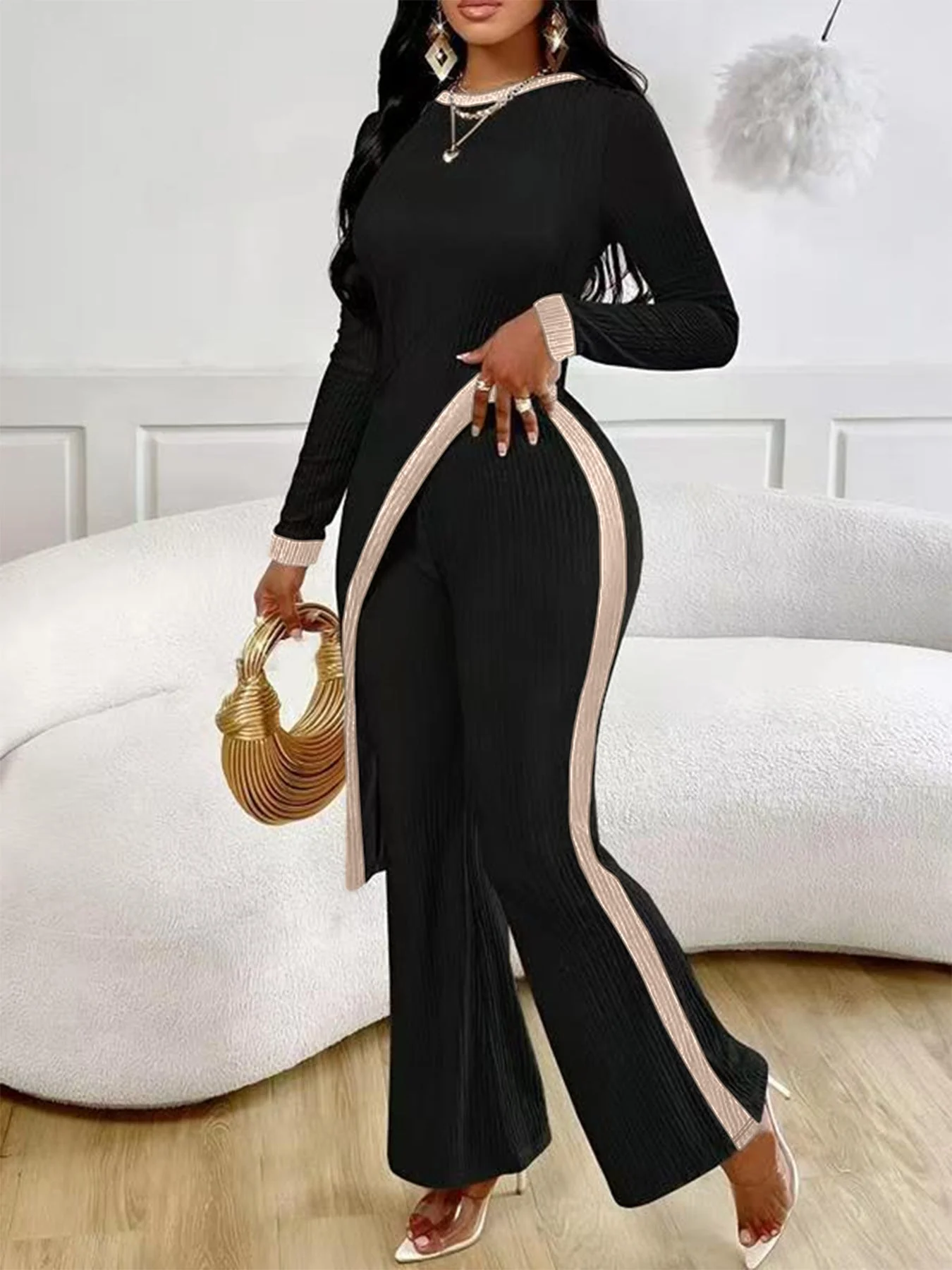 Damen Stilvoller Jumpsuit mit asymmetrischem Design und kontrastierenden Paspeln - Image 5