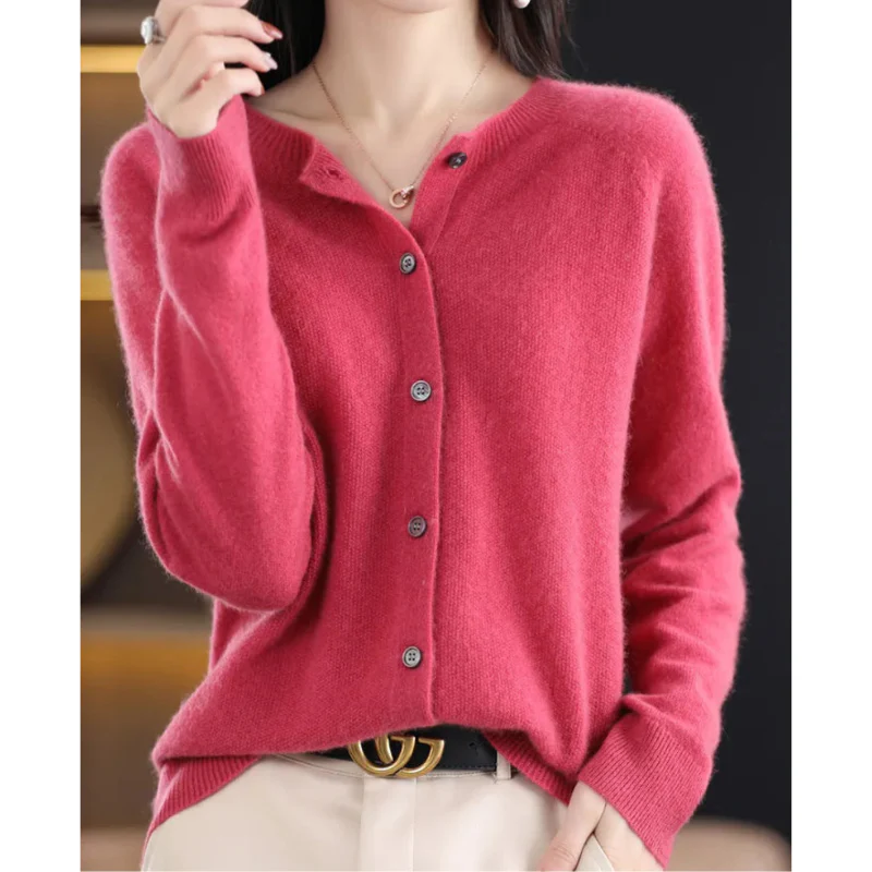 Damen Strickjacke aus Merinowolle – Rundhals-Design für jede Jahreszeit