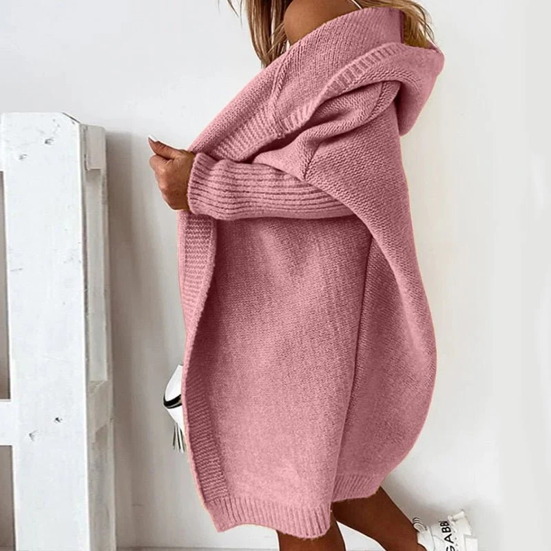 Damen Strickjacke Long Cardigan | Oversized Mit Kapuze - Image 3