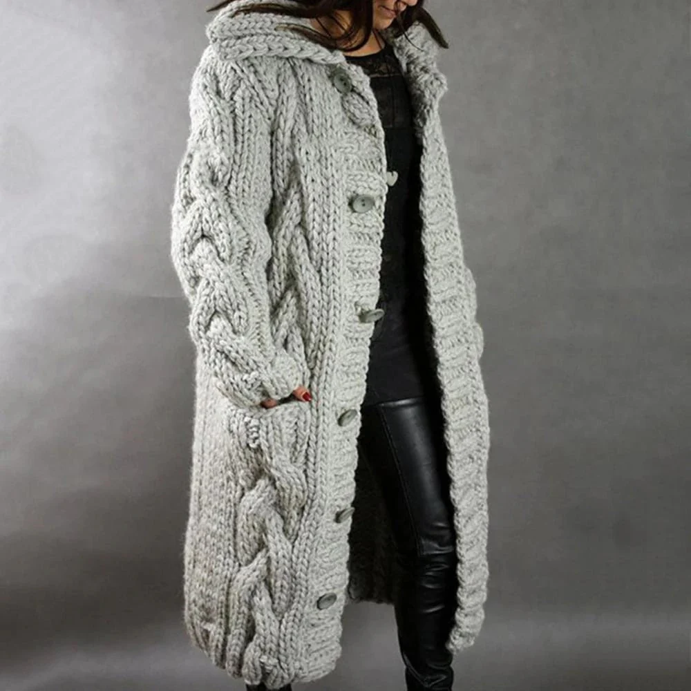 Damen Strickjacke Mantel Lang | Mit Kapuze Grobstrick - Image 2
