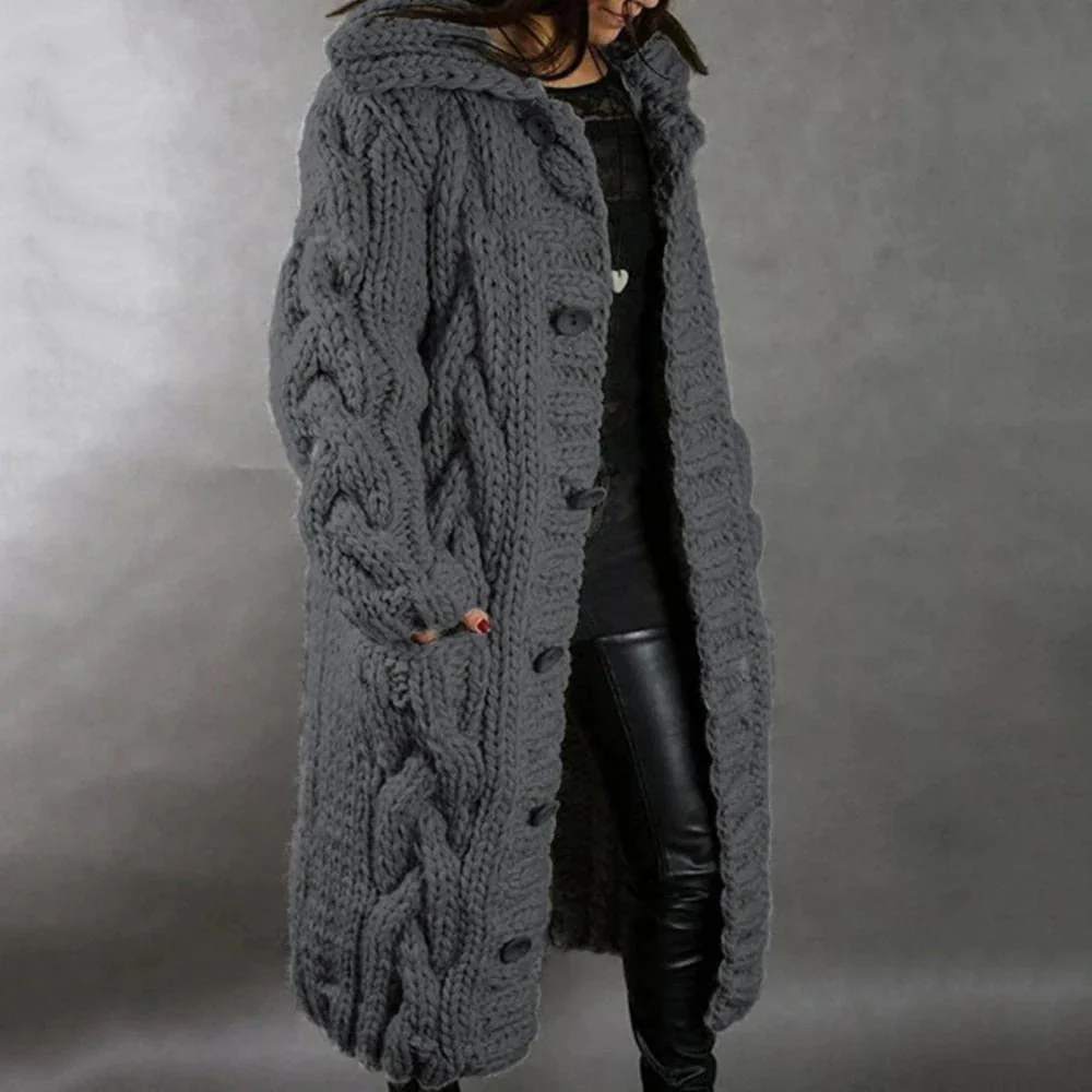 Damen Strickjacke Mantel Lang | Mit Kapuze Grobstrick - Image 3