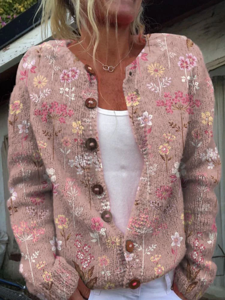 Damen Strickjacke mit Blumenmuster | Rundhalsausschnitt - Image 2