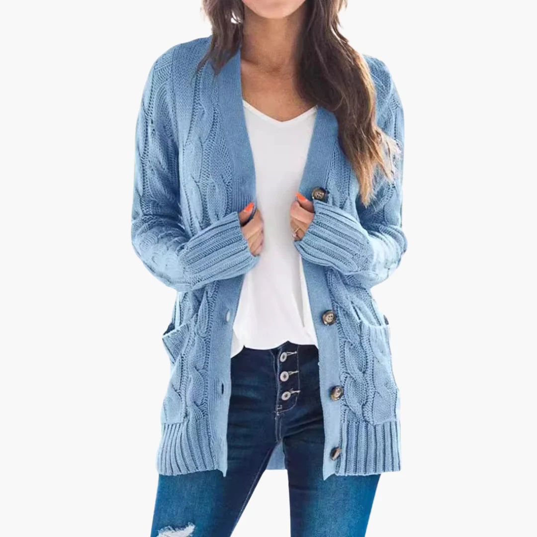 Damen Strickjacke mit Knopfverschluss und Vordertaschen - Image 4