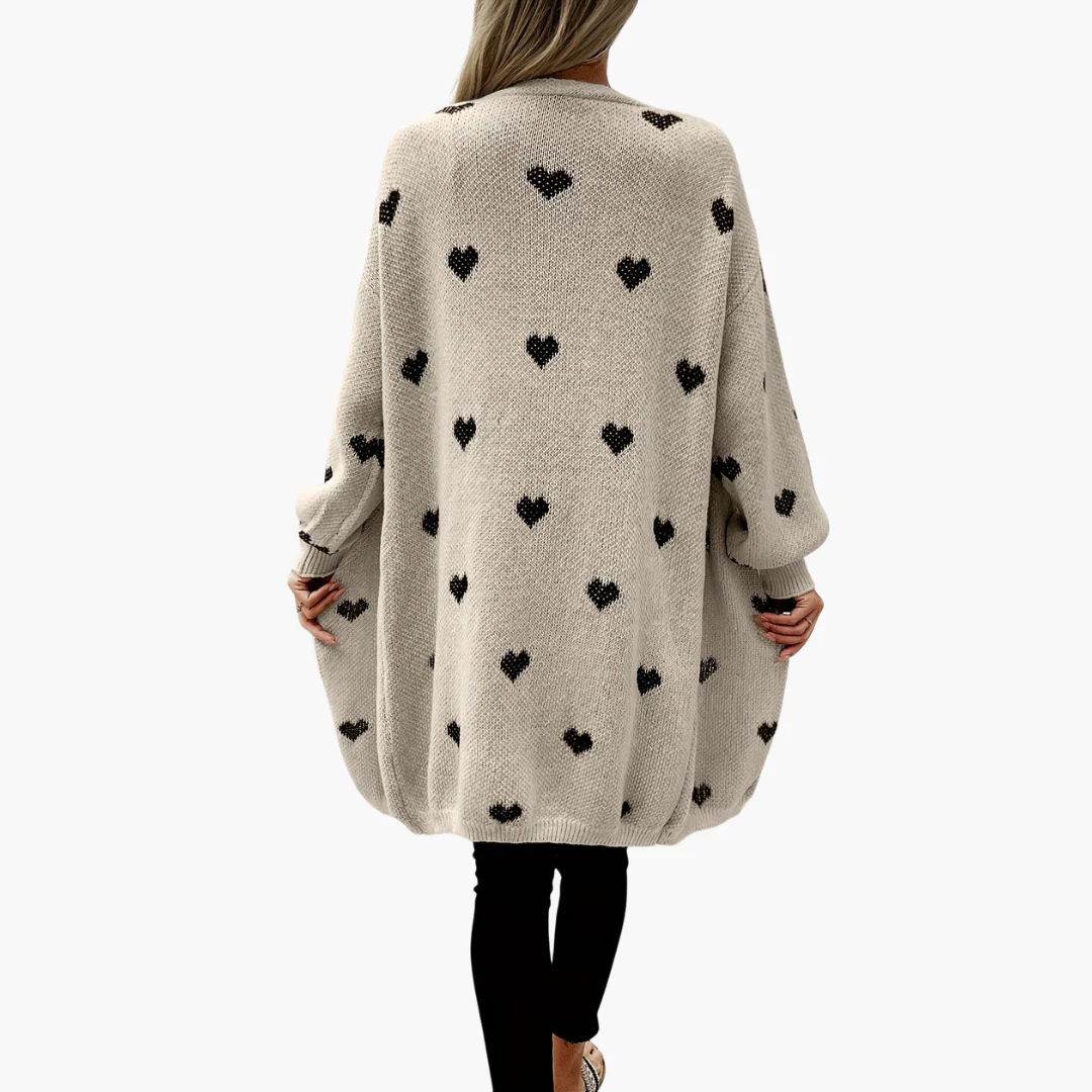 Damen Strickjacke mit offener Vorderseite und Herzmuster - Image 4