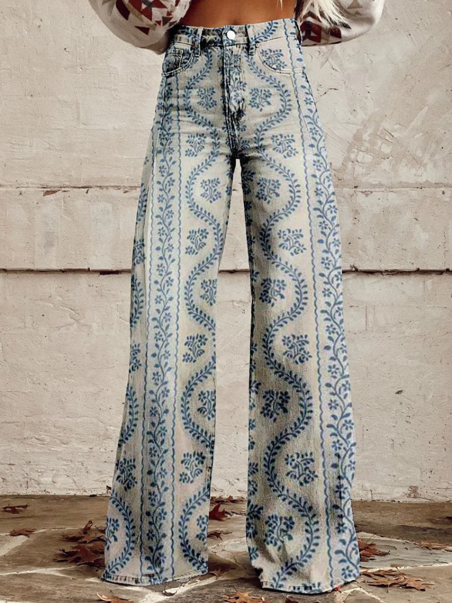 Damen stylische Jeanshose mit weitem Bein | Baggy