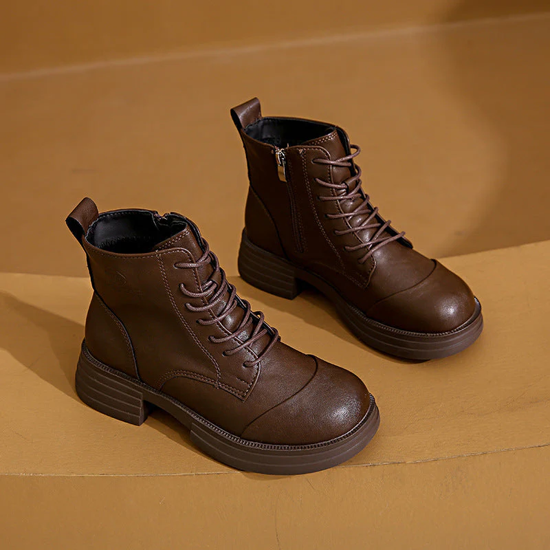 Damen stylische Schnürstiefeletten mit Reißverschluss und robustem Profil