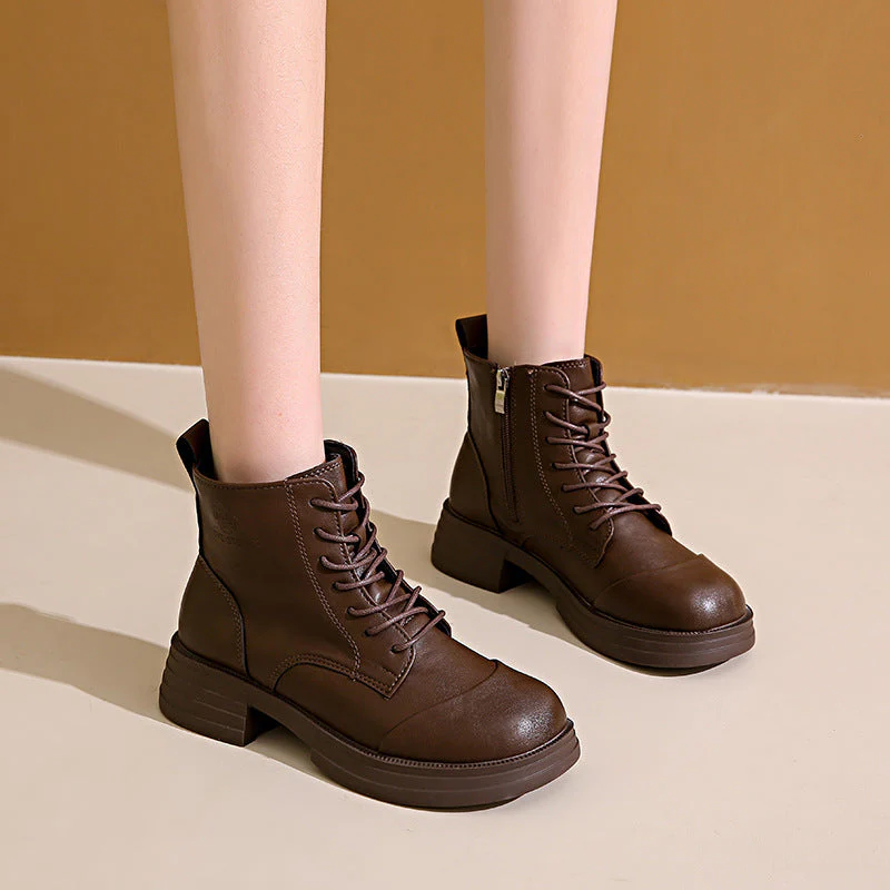 Damen stylische Schnürstiefeletten mit Reißverschluss und robustem Profil - Image 3