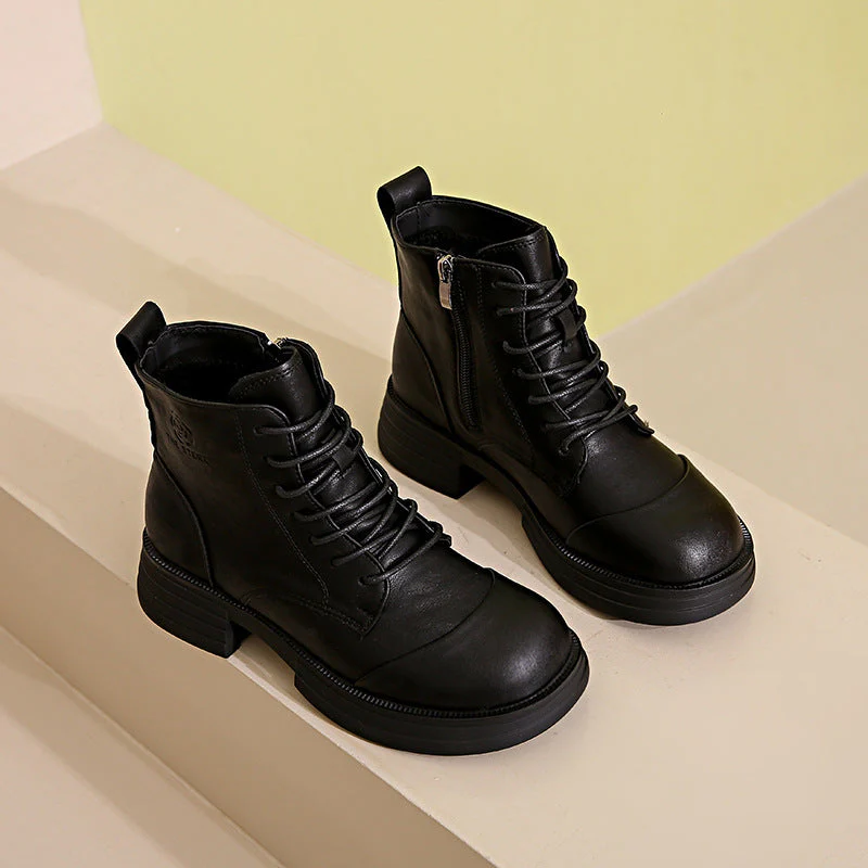 Damen stylische Schnürstiefeletten mit Reißverschluss und robustem Profil - Image 6