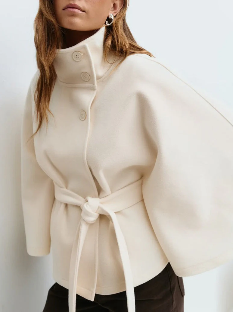 Damen stylische Umhangjacke mit hohem Kragen und Gürtel - Image 5