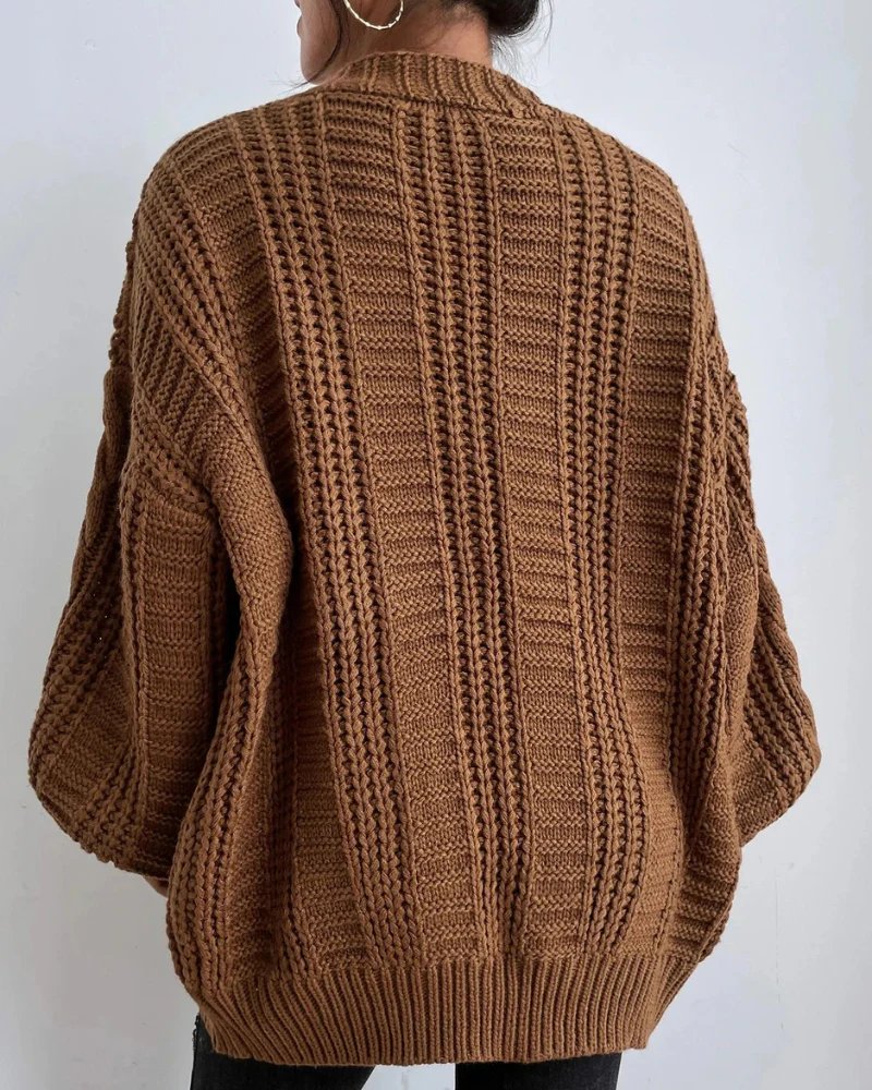 Damen stylischer Zopfstrick-Cardigan | Lang - Image 9