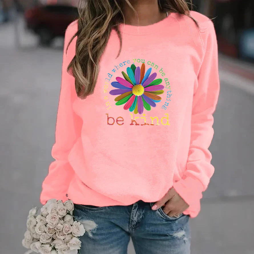 Damen Sweatshirt mit buntem motivierendem Blumen-Design und weicher Innenseite - Image 2