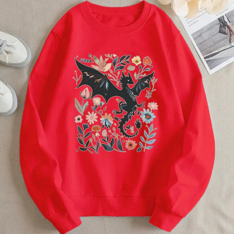 Damen Sweatshirt mit detailliertem Drachen- und Blumenmotiv - Image 2