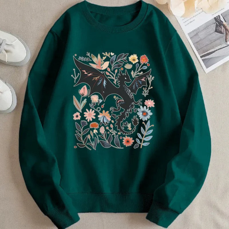 Damen Sweatshirt mit detailliertem Drachen- und Blumenmotiv - Image 3