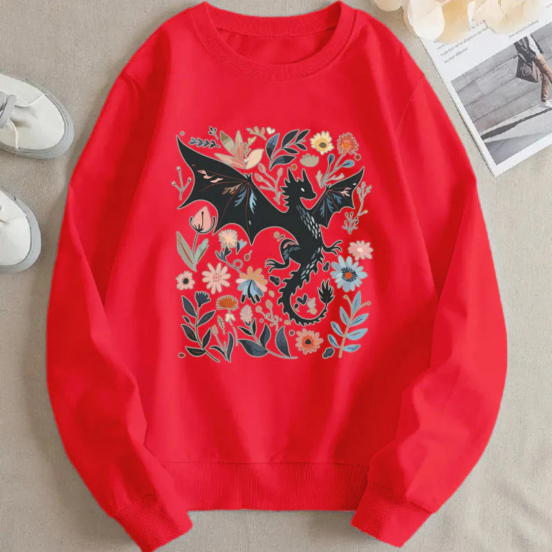 Damen Sweatshirt mit detailliertem Drachen- und Blumenmotiv - Image 5