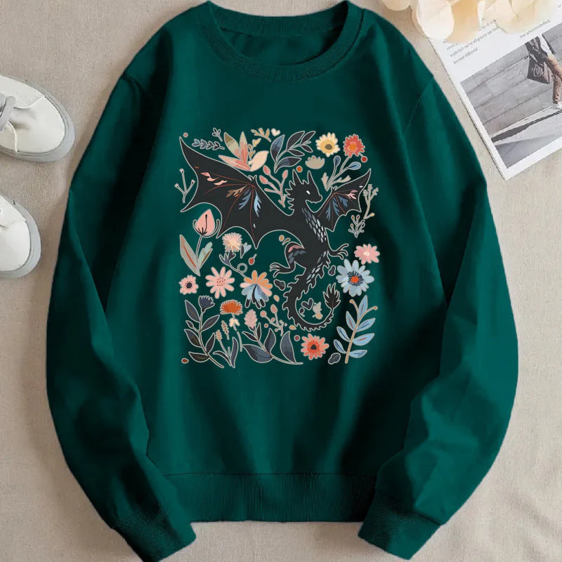 Damen Sweatshirt mit detailliertem Drachen- und Blumenmotiv - Image 9