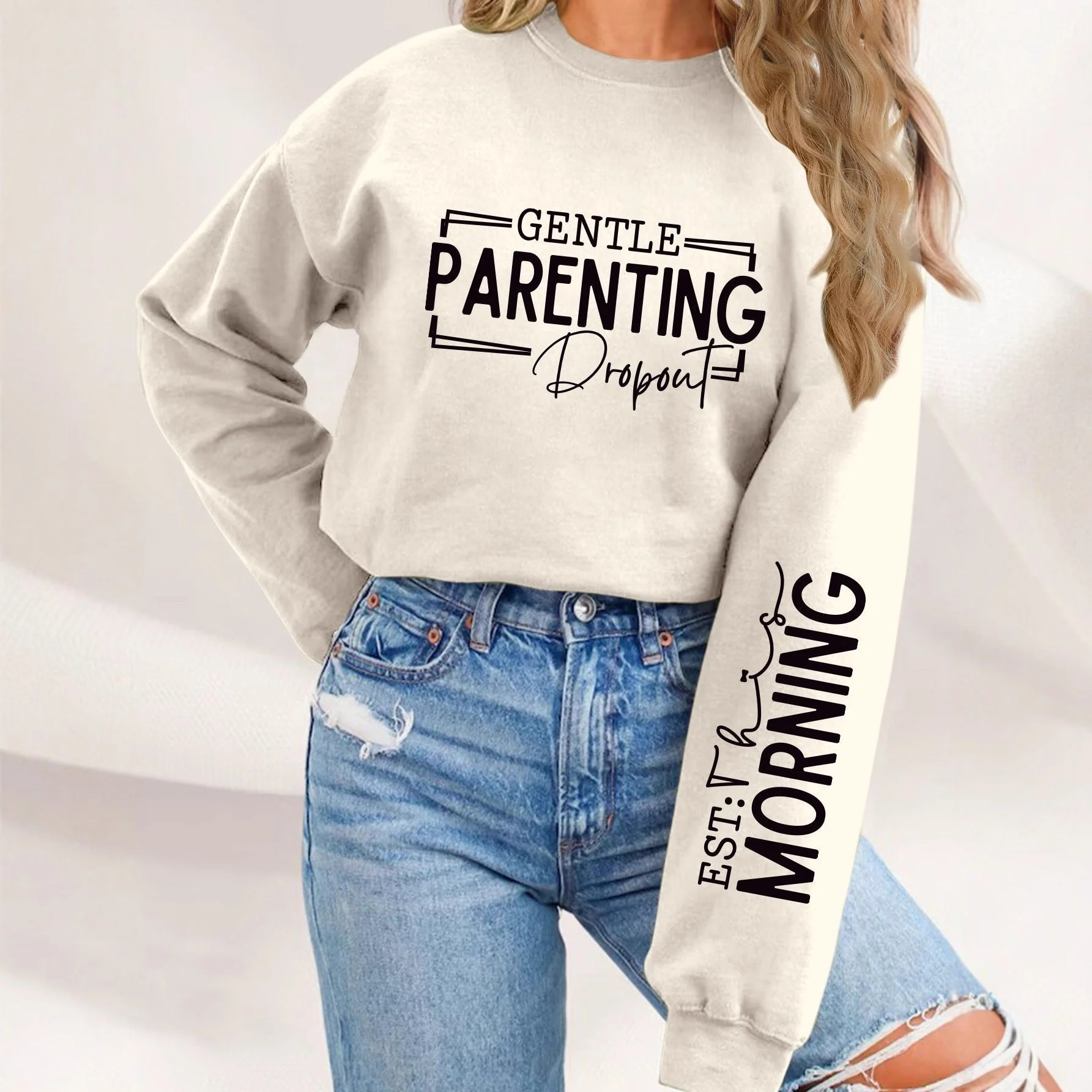 Damen Sweatshirt mit einzigartigem aufgedrucktem Elternschaftsmotiv und lässigem Schnitt