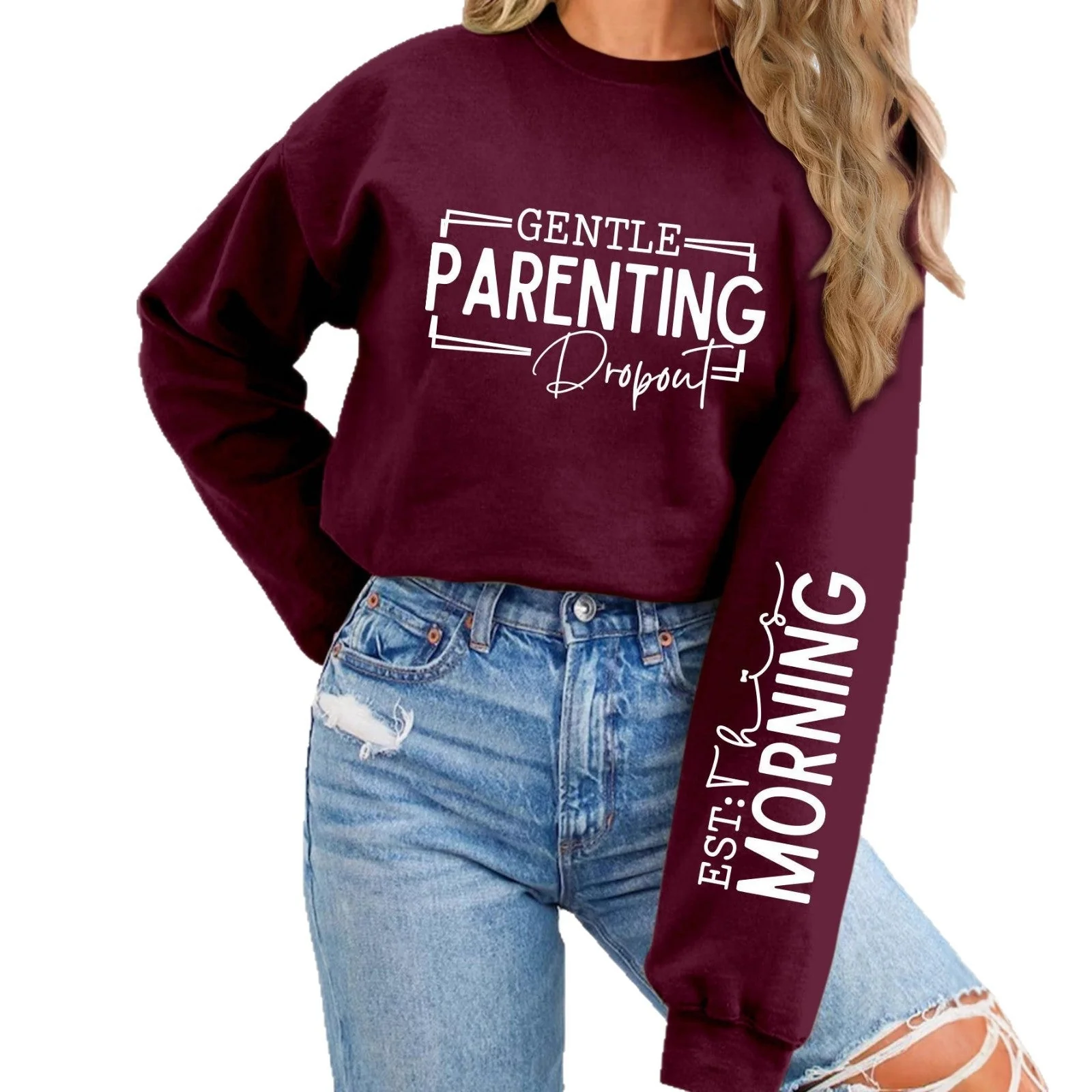 Damen Sweatshirt mit einzigartigem aufgedrucktem Elternschaftsmotiv und lässigem Schnitt - Image 4