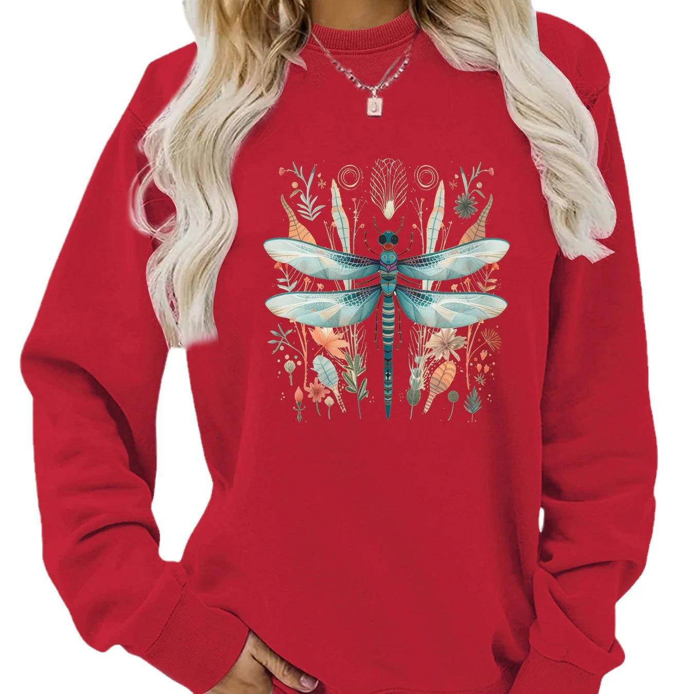 Damen Sweatshirt mit einzigartigem Libellen-Print und botanischem Design - Image 4