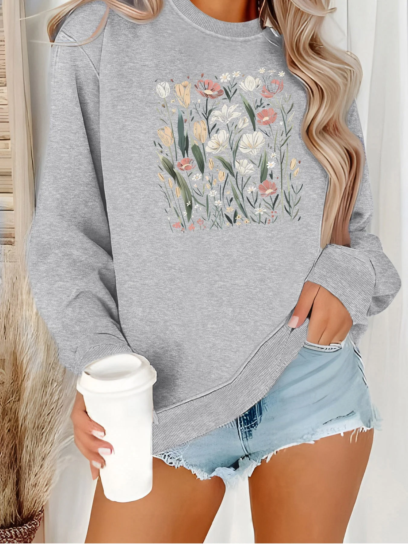 Damen Sweatshirt mit floralem Motiv und lässigem Schnitt - Image 11