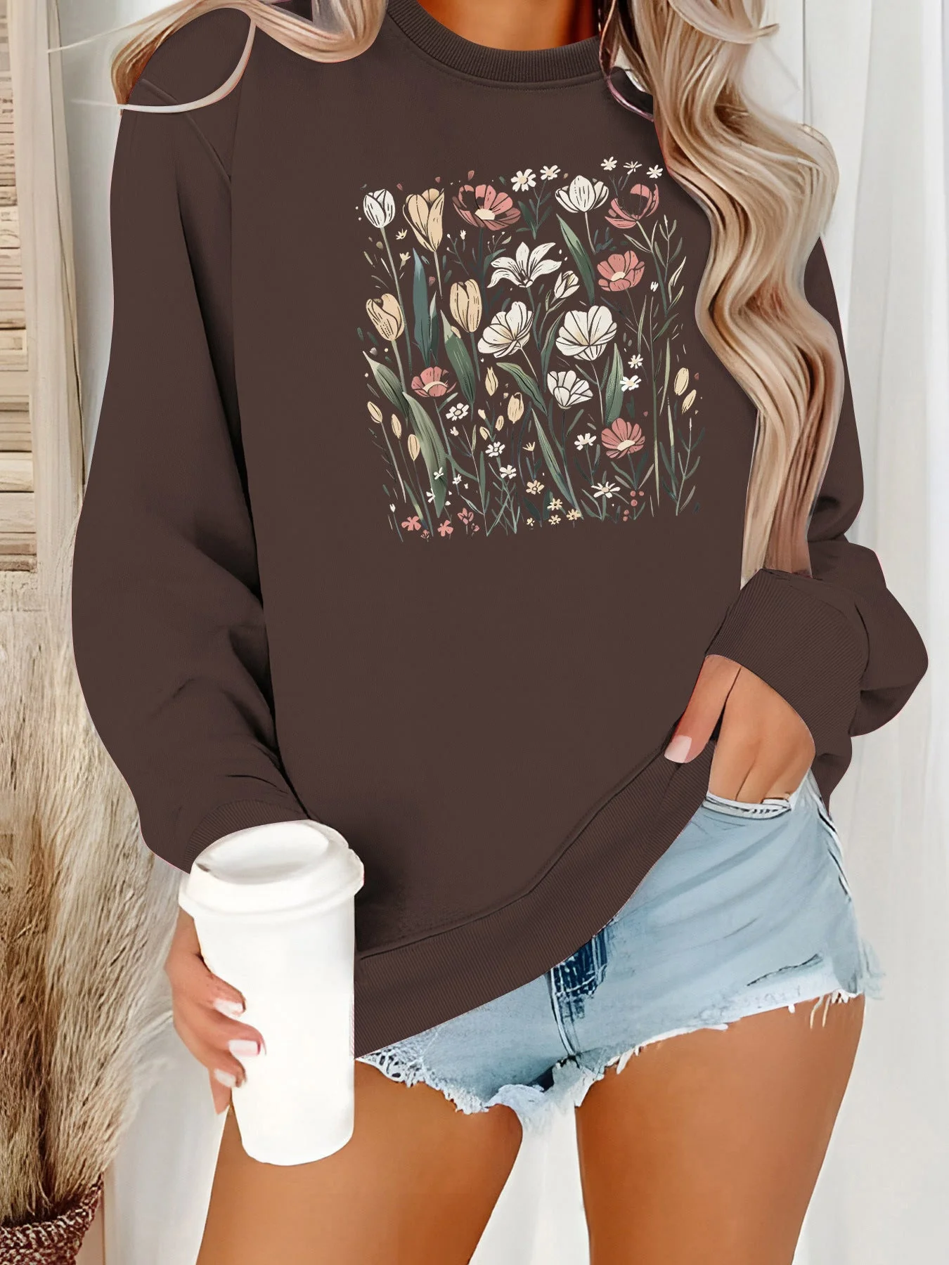 Damen Sweatshirt mit floralem Motiv und lässigem Schnitt - Image 8