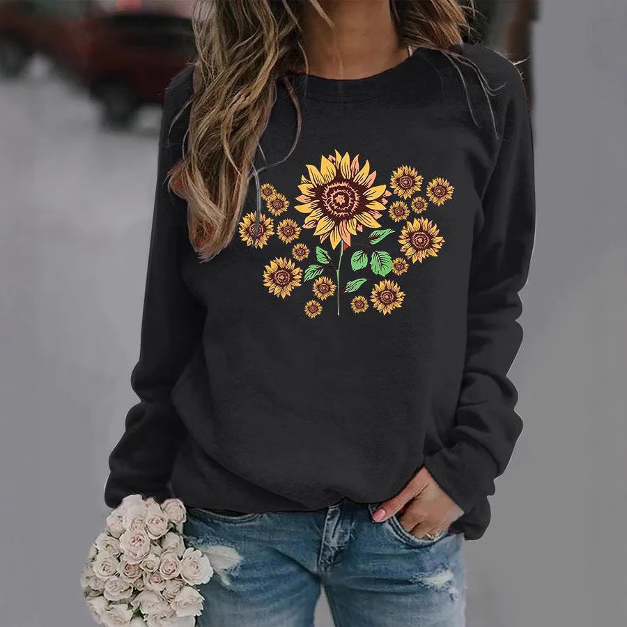 Damen Sweatshirt mit floralem Sonnenblumenmotiv und bequemer Passform - Image 2