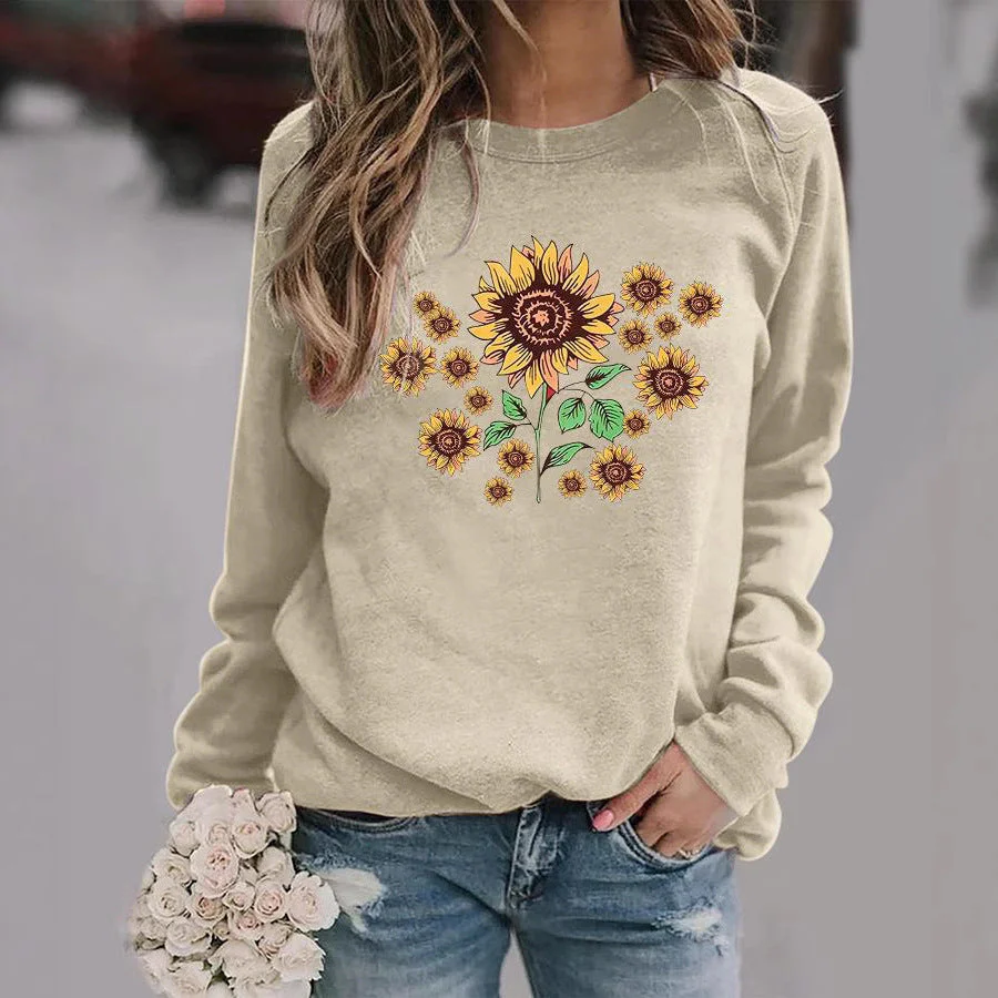 Damen Sweatshirt mit floralem Sonnenblumenmotiv und bequemer Passform - Image 3
