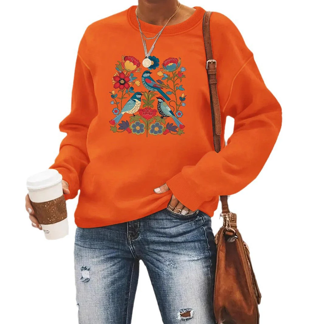 Damen Sweatshirt mit floralem Vogelmotiv und lässigem Schnitt - Image 4