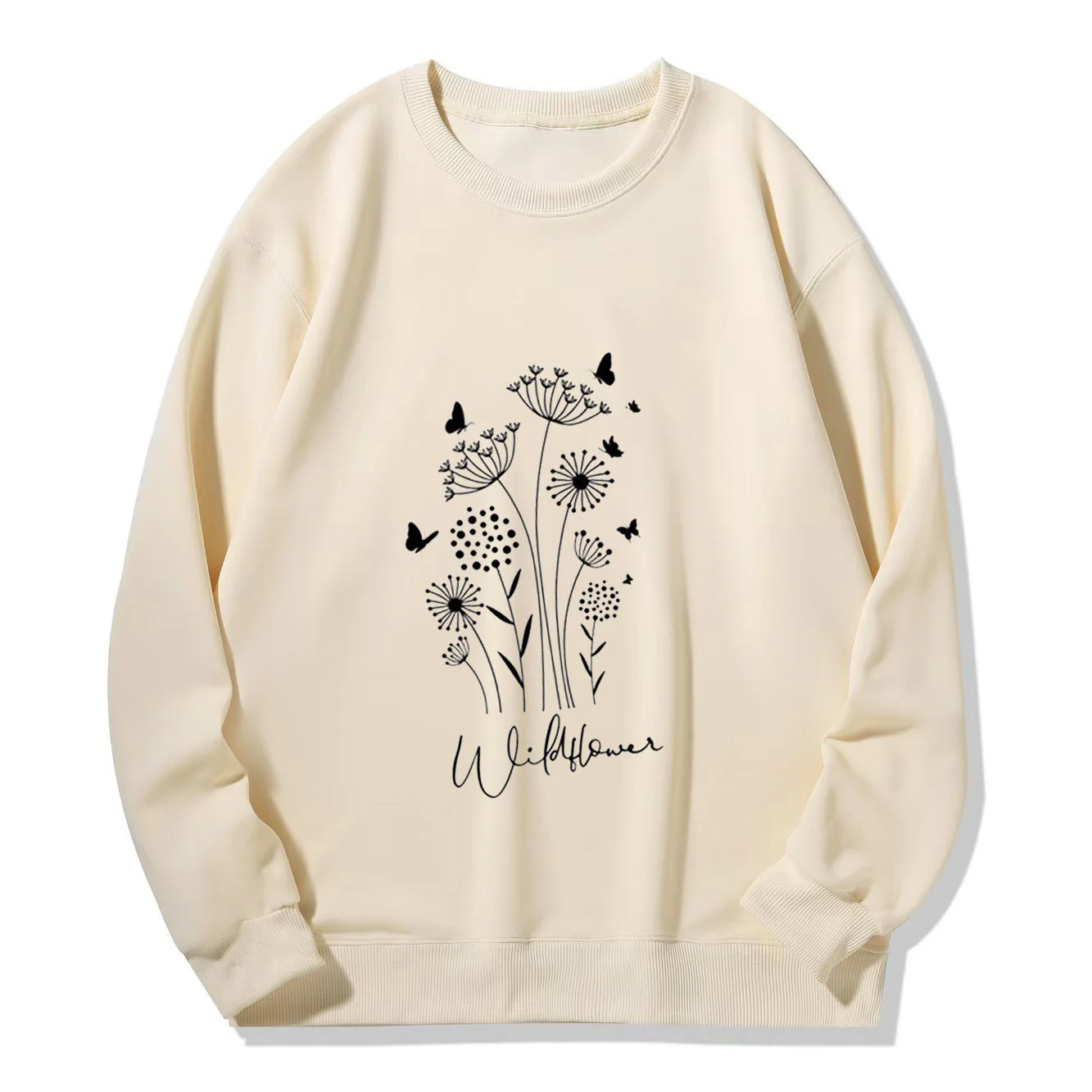 Damen Sweatshirt mit floralem Wildblumenprint und kuscheligem Innenfutter