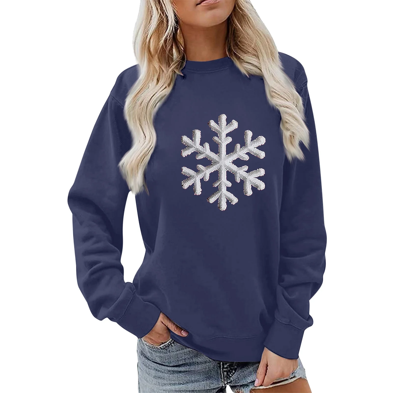 Damen Sweatshirt mit funkelndem Schneeflockenmotiv und lässigem Schnitt - Image 10