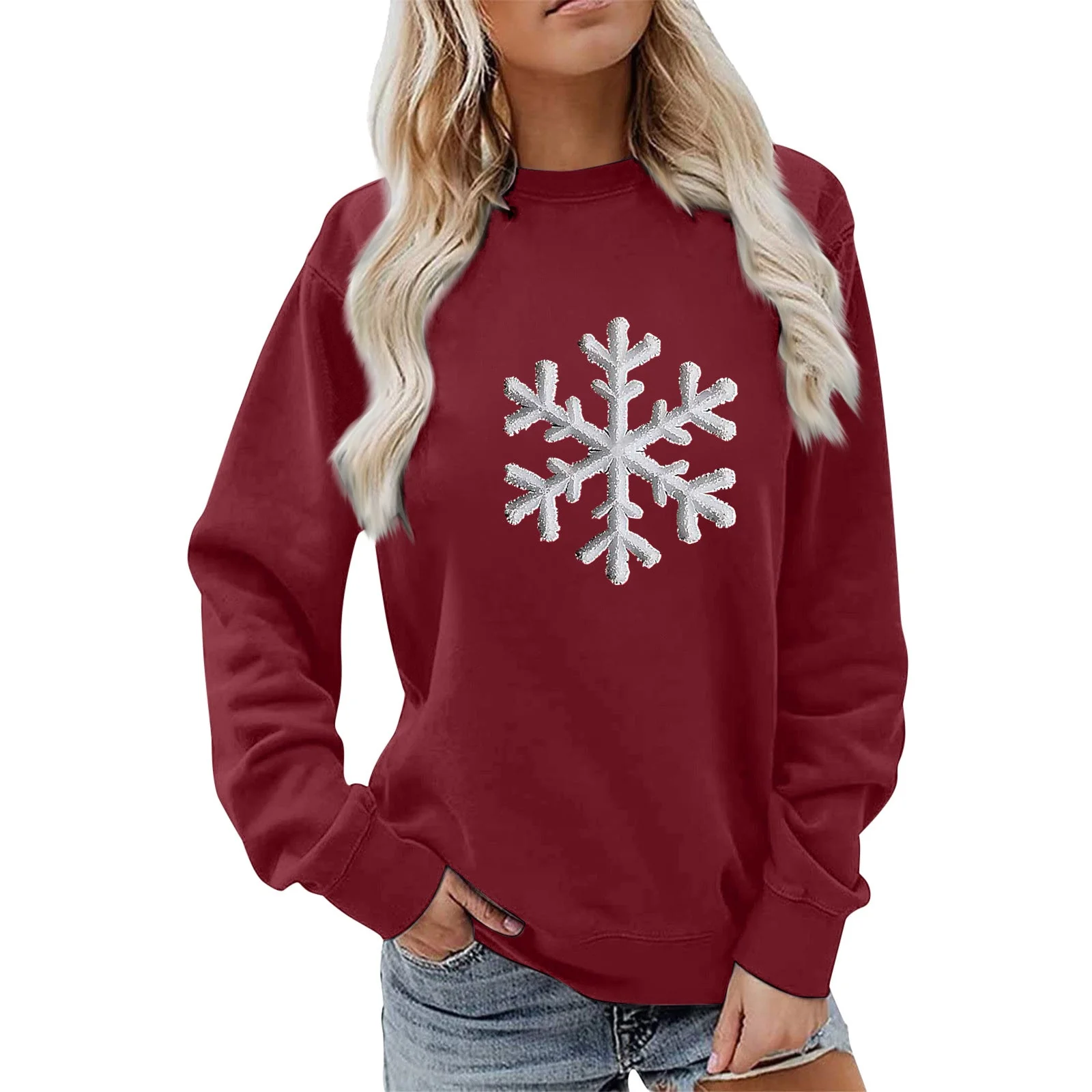Damen Sweatshirt mit funkelndem Schneeflockenmotiv und lässigem Schnitt - Image 11