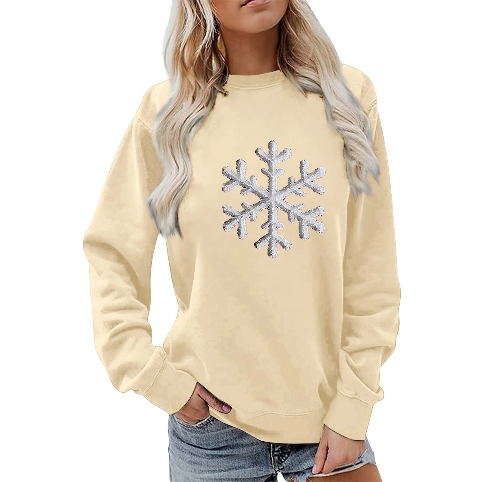 Damen Sweatshirt mit funkelndem Schneeflockenmotiv und lässigem Schnitt - Image 12
