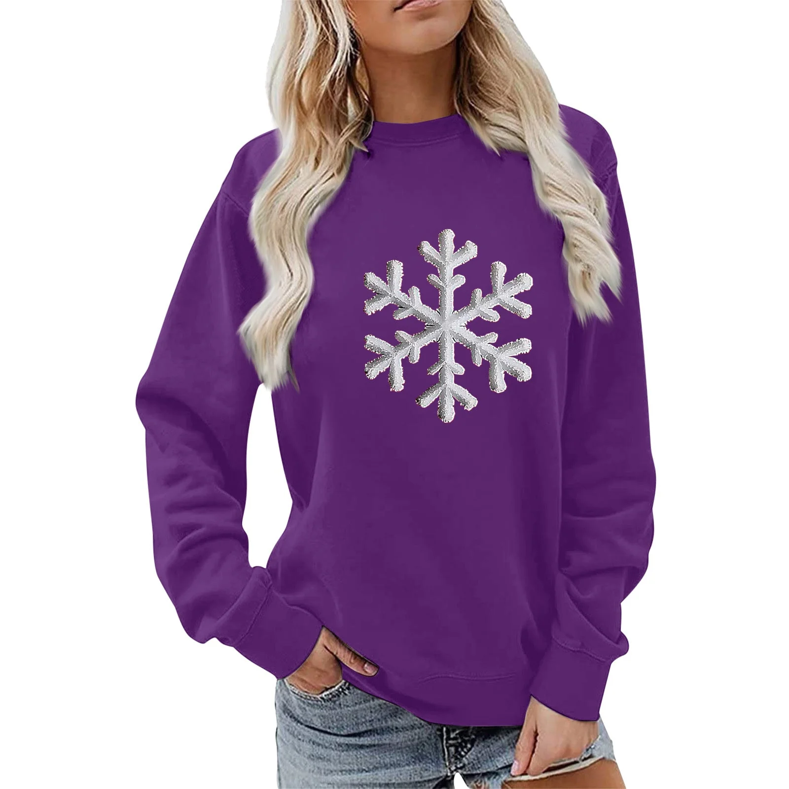 Damen Sweatshirt mit funkelndem Schneeflockenmotiv und lässigem Schnitt - Image 13