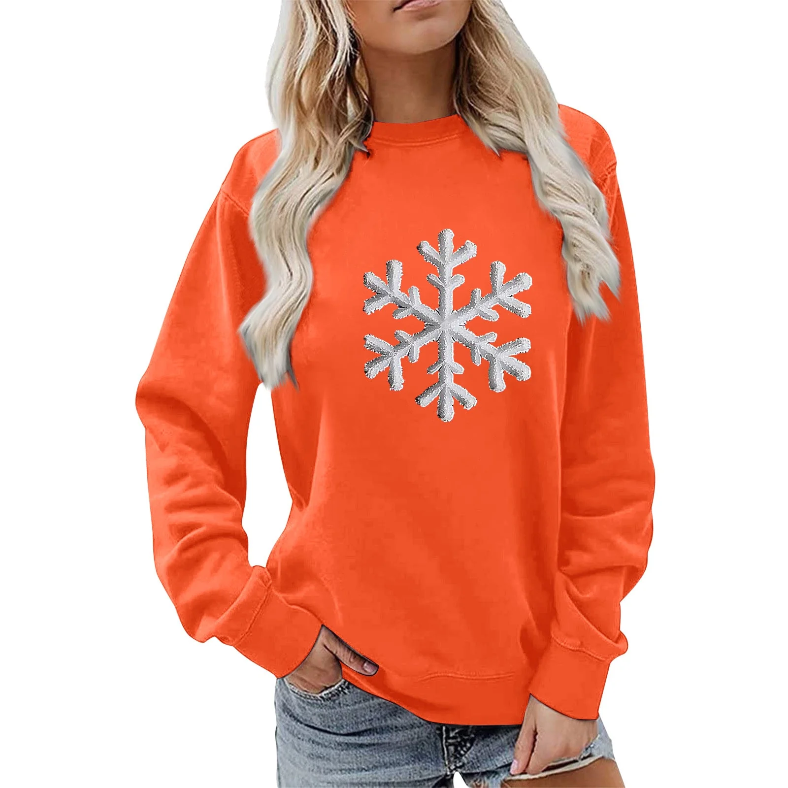 Damen Sweatshirt mit funkelndem Schneeflockenmotiv und lässigem Schnitt - Image 15