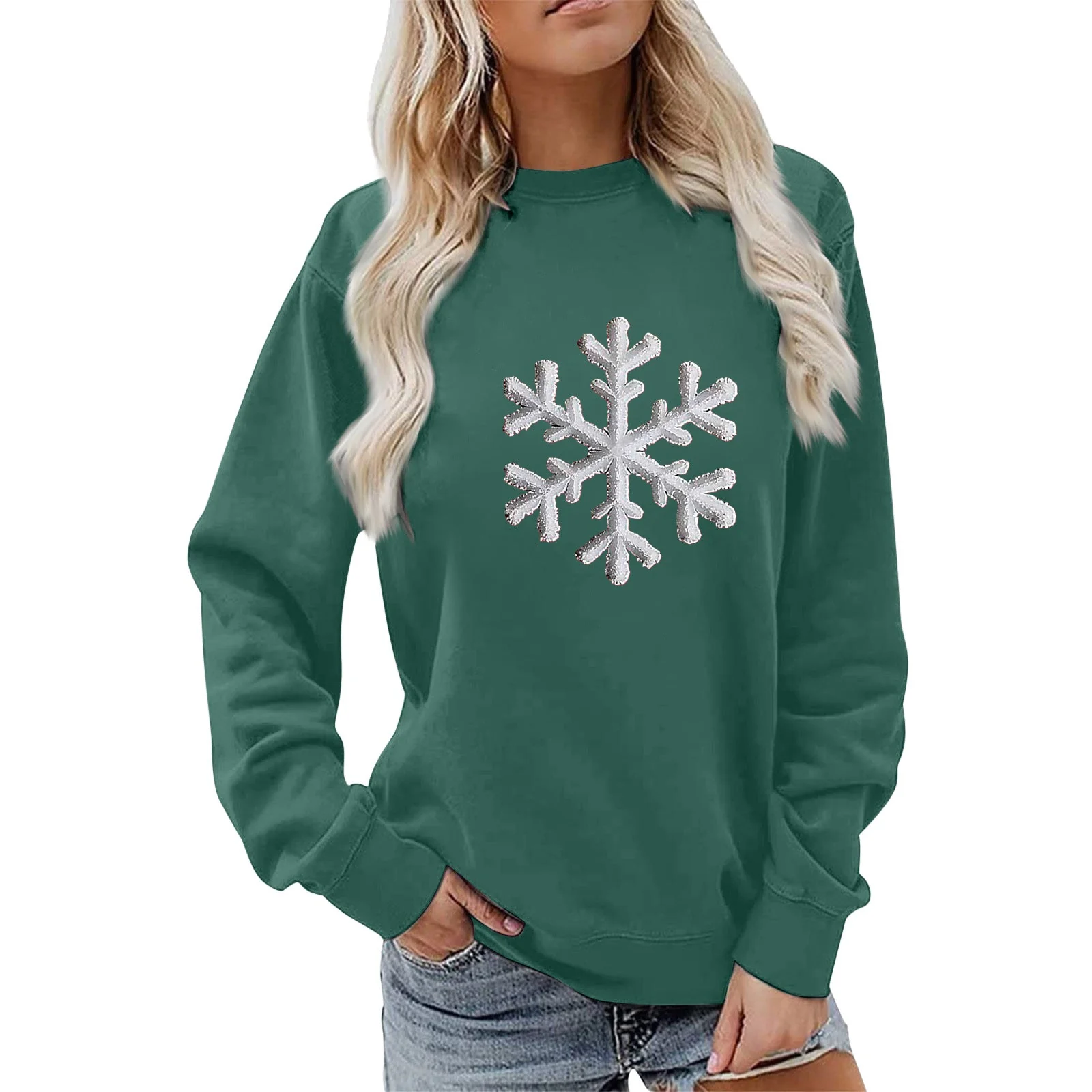 Damen Sweatshirt mit funkelndem Schneeflockenmotiv und lässigem Schnitt - Image 16