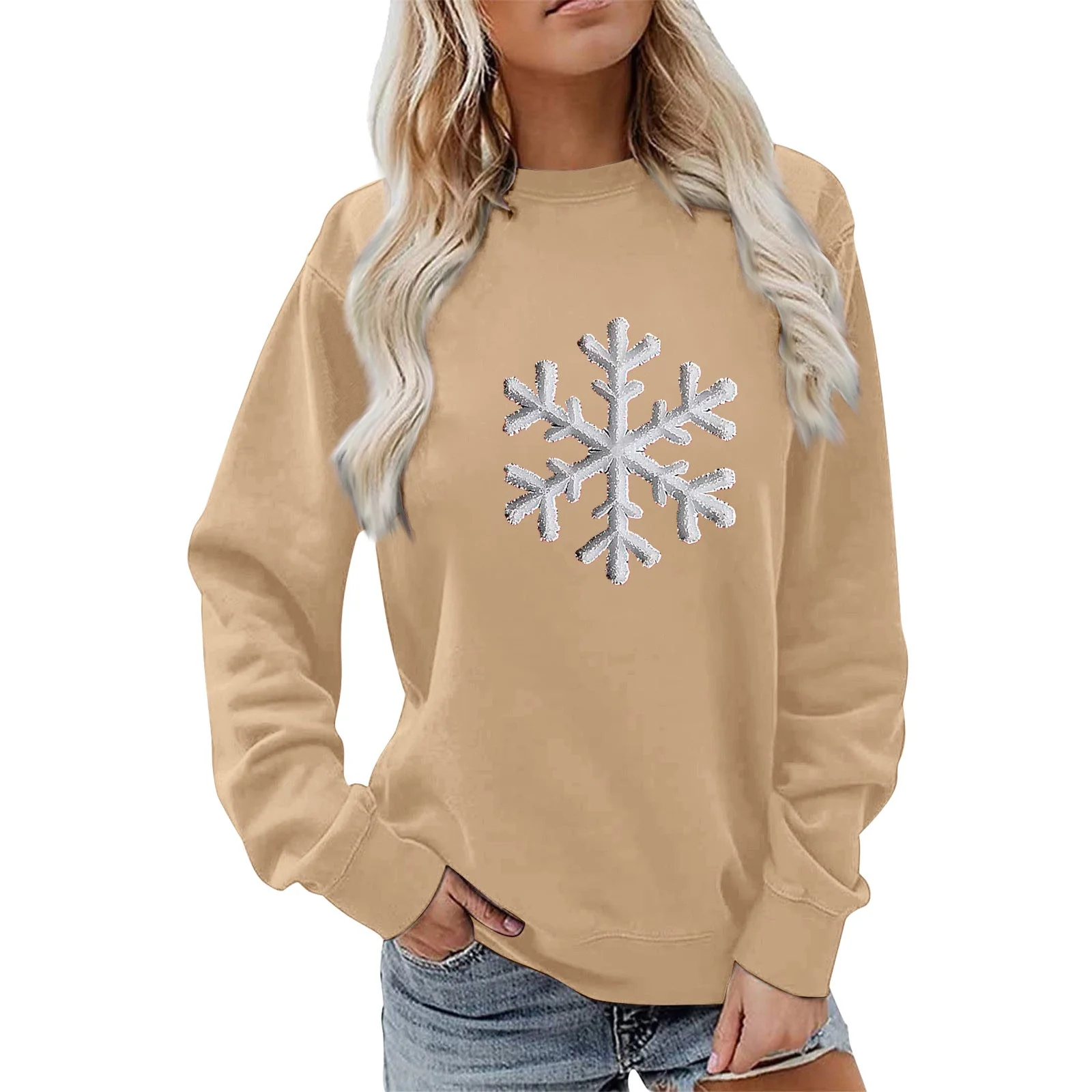 Damen Sweatshirt mit funkelndem Schneeflockenmotiv und lässigem Schnitt - Image 17