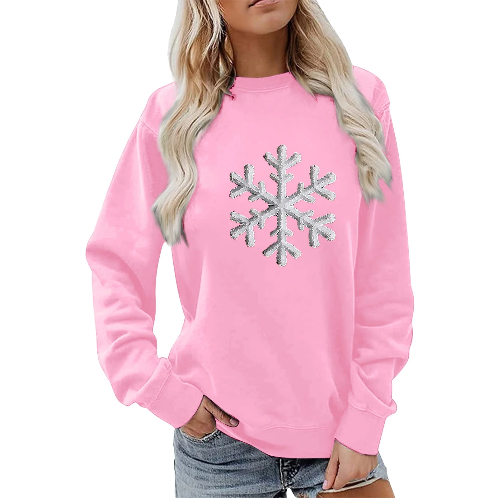 Damen Sweatshirt mit funkelndem Schneeflockenmotiv und lässigem Schnitt - Image 19