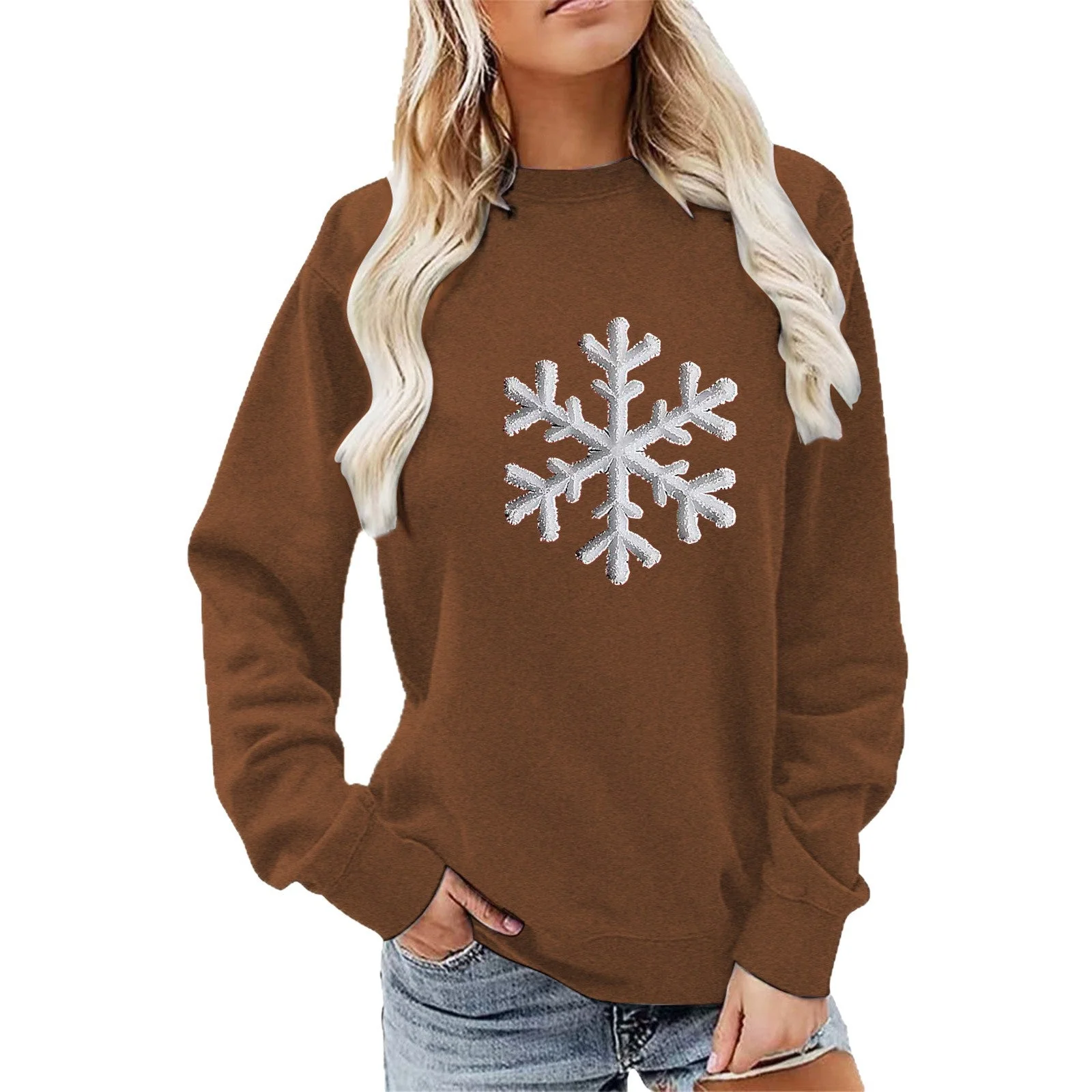 Damen Sweatshirt mit funkelndem Schneeflockenmotiv und lässigem Schnitt - Image 2