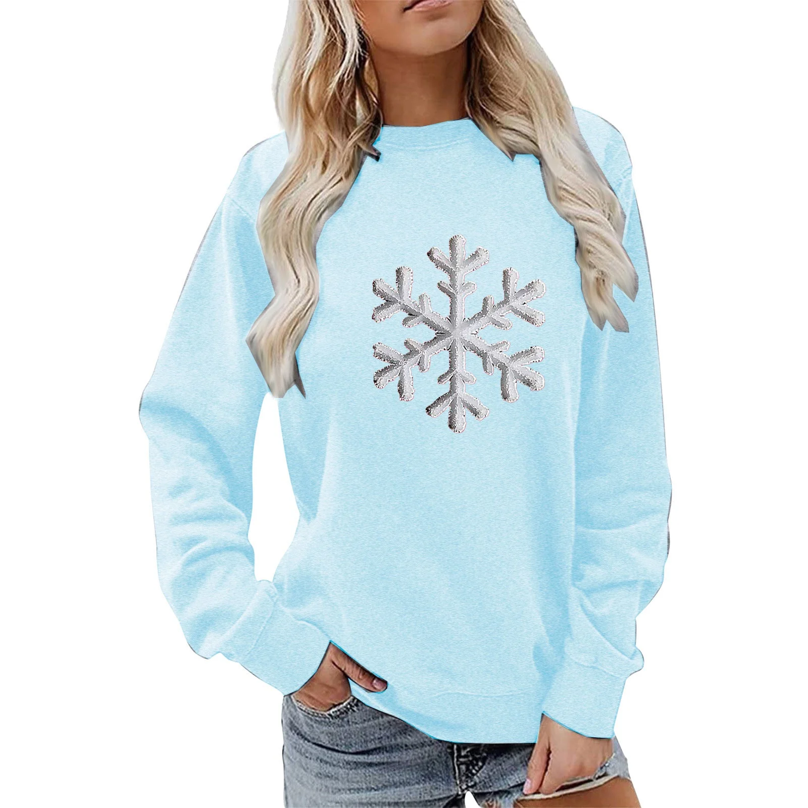 Damen Sweatshirt mit funkelndem Schneeflockenmotiv und lässigem Schnitt - Image 20