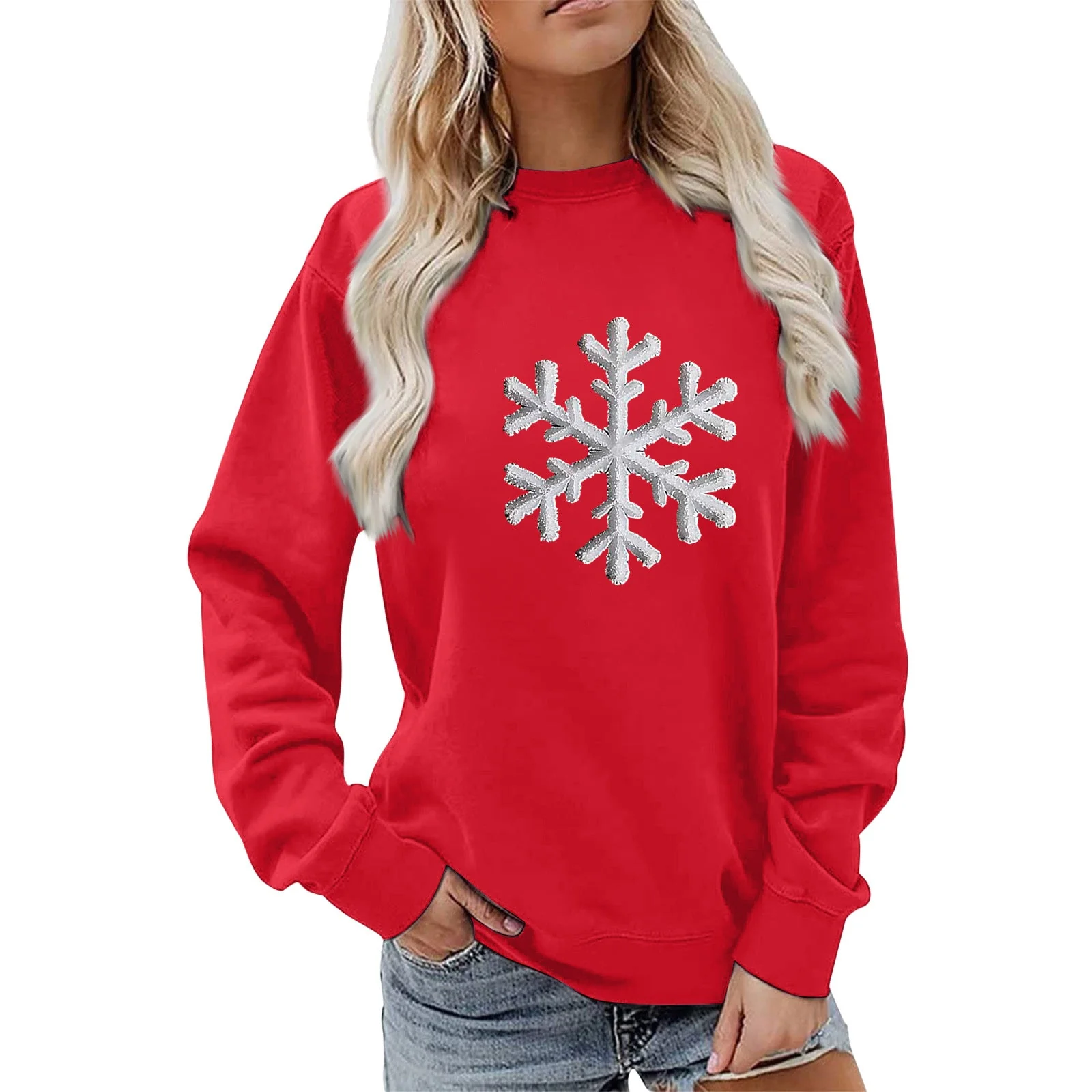 Damen Sweatshirt mit funkelndem Schneeflockenmotiv und lässigem Schnitt - Image 3