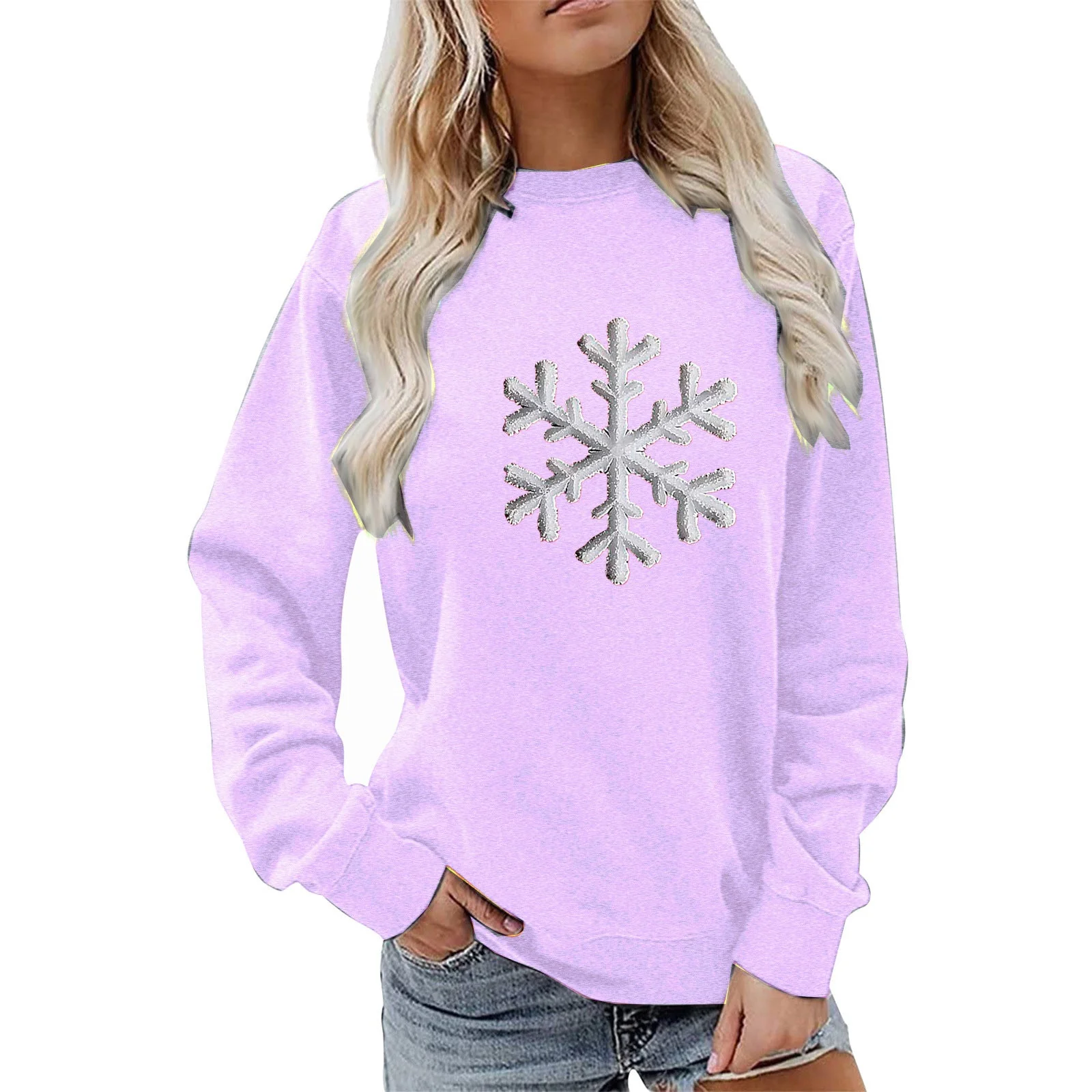 Damen Sweatshirt mit funkelndem Schneeflockenmotiv und lässigem Schnitt - Image 4