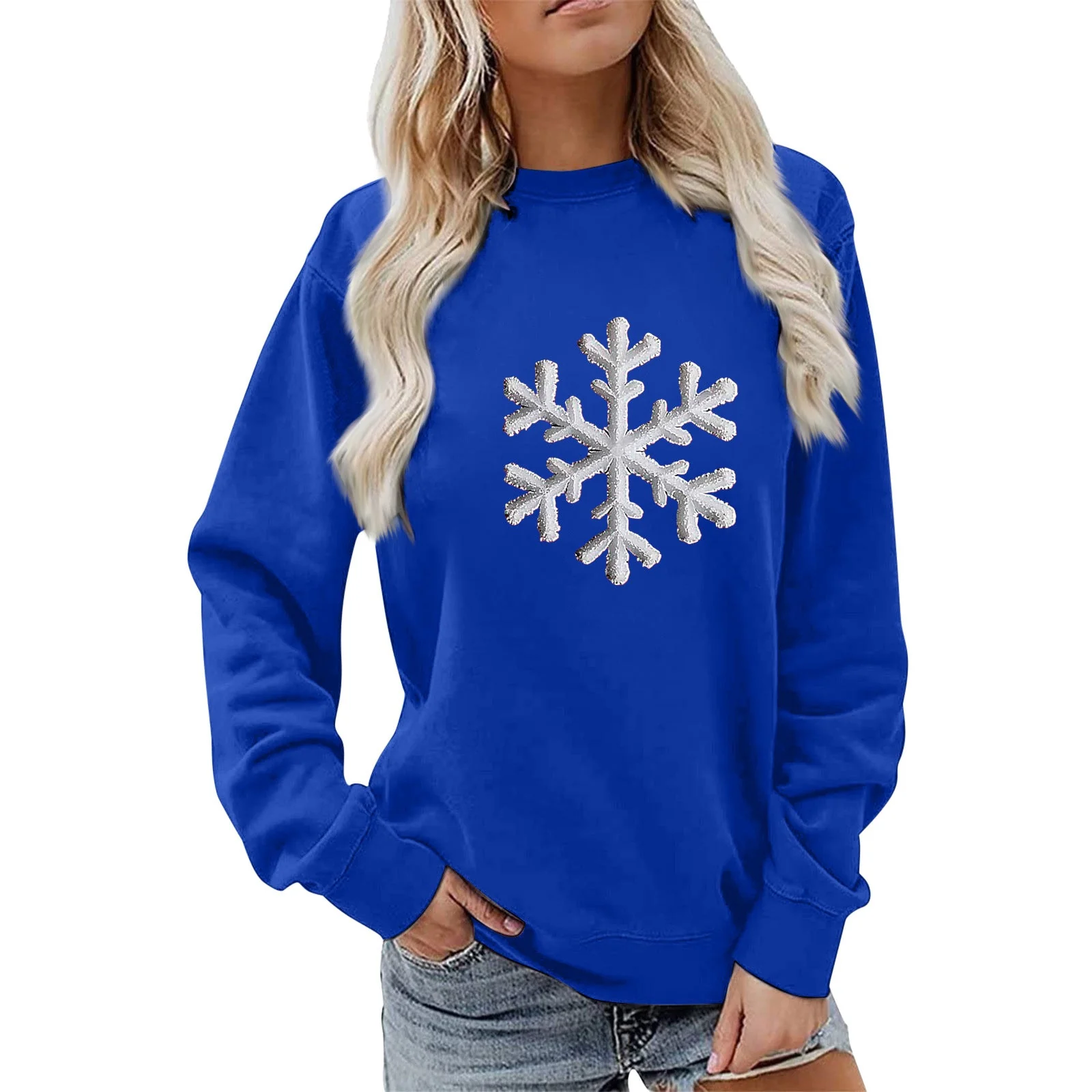 Damen Sweatshirt mit funkelndem Schneeflockenmotiv und lässigem Schnitt - Image 5